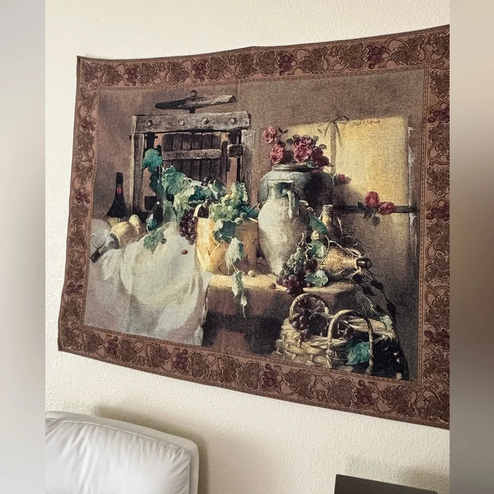 Vintage Style Wall Tapestry with Brown and Green Accents